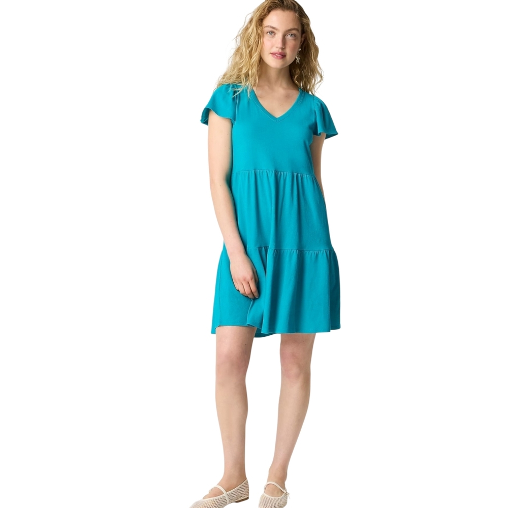 J. Crew Teal Green Ruffled T-shirt‎ Dress Size XL